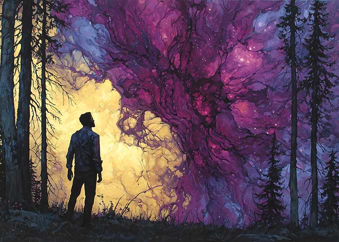 Man Gazing at Cosmic Sky Painting