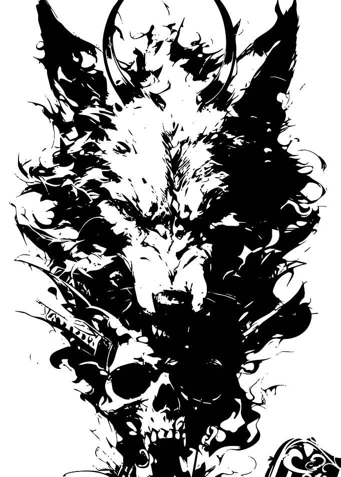 Wolf and Skull Black and White