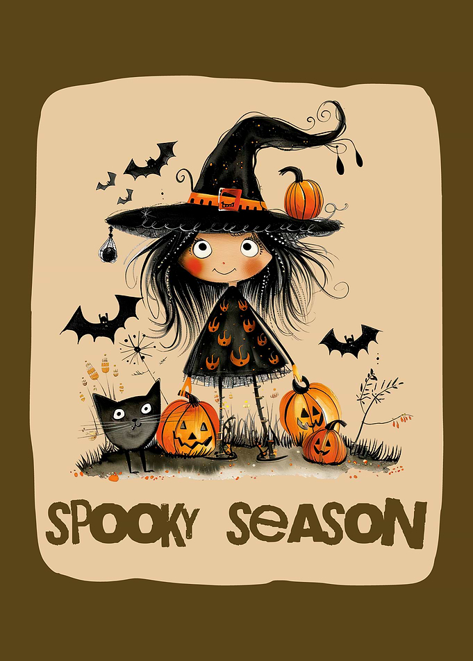 Halloween Spooky Season Witch and Black Cat
