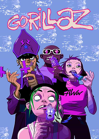 Gorillaz band members eating ice cream