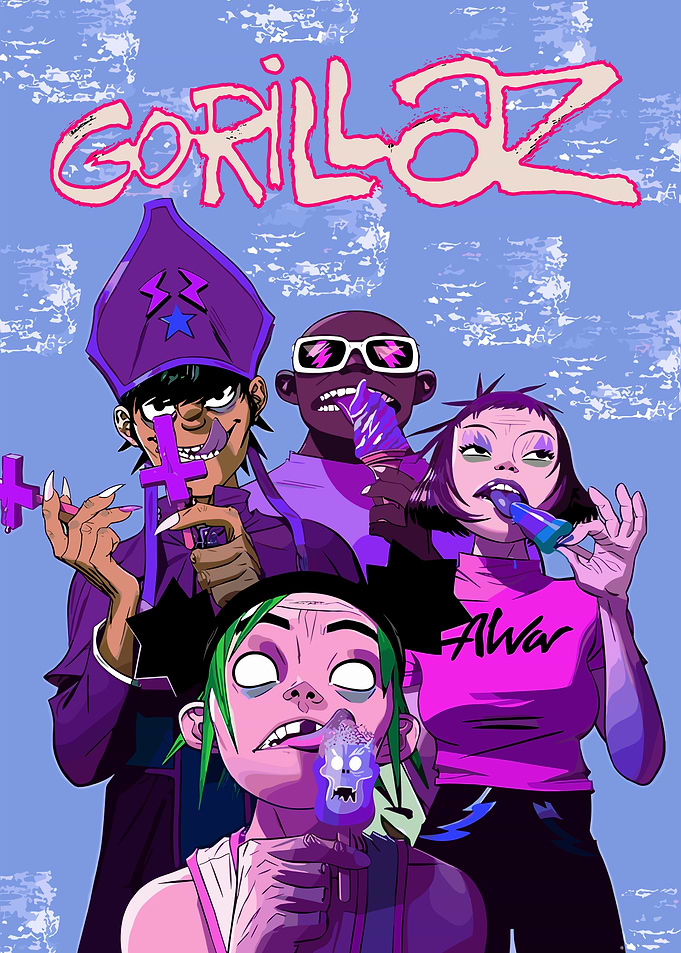 Gorillaz band members eating ice cream