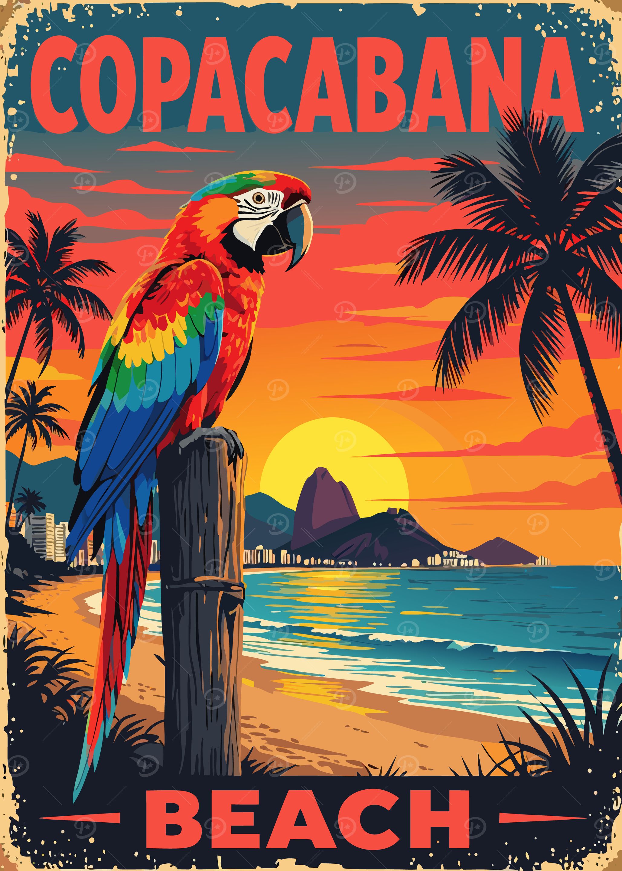 Copacabana Beach Vintage Travel Poster