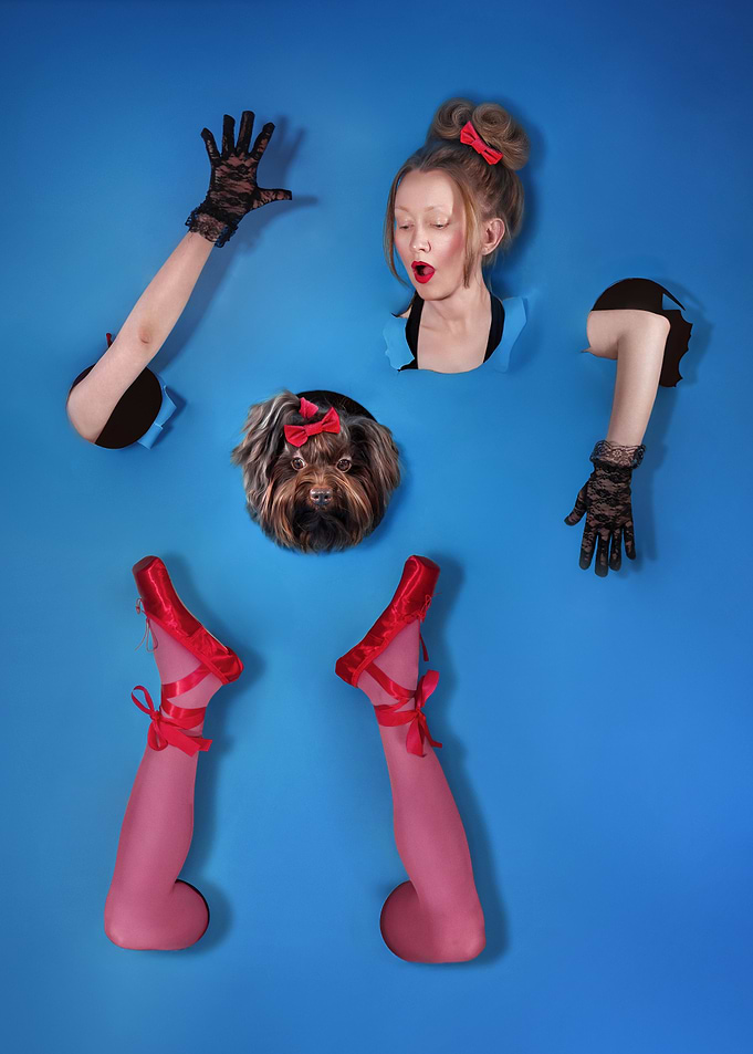 Surreal Blue Wall with Body Parts