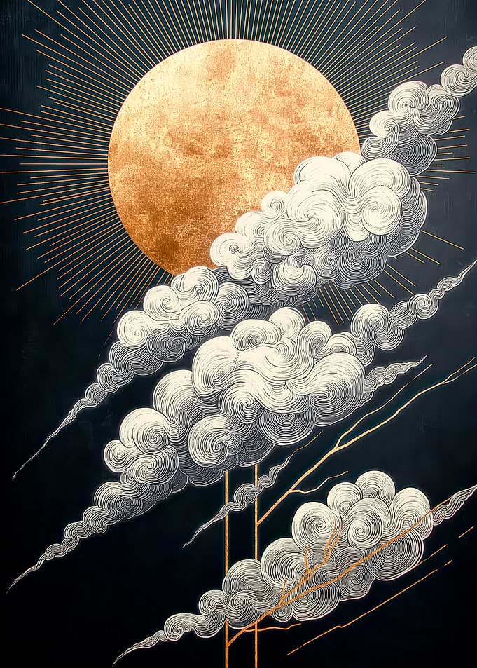 Golden Sun and Clouds Art