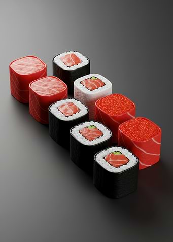 Sushi Rolls Assortment on Dark Background