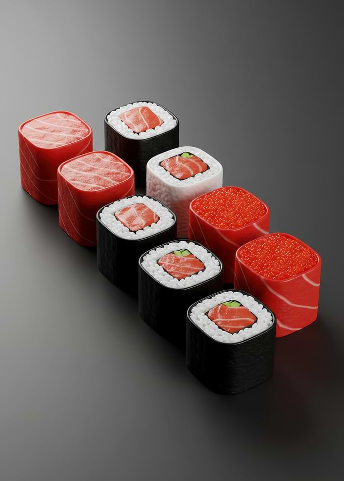 Sushi Rolls Assortment on Dark Background