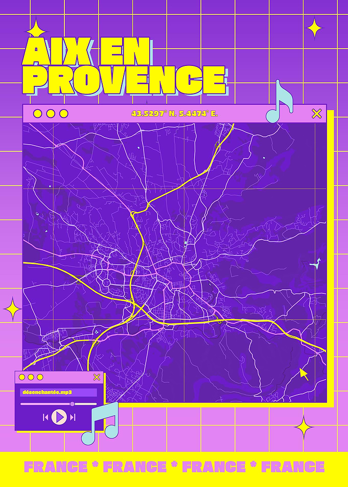 Aix-en-Provence Map Retro Aesthetic Poster