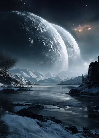 Icy Exoplanet Landscape with Twin Planets