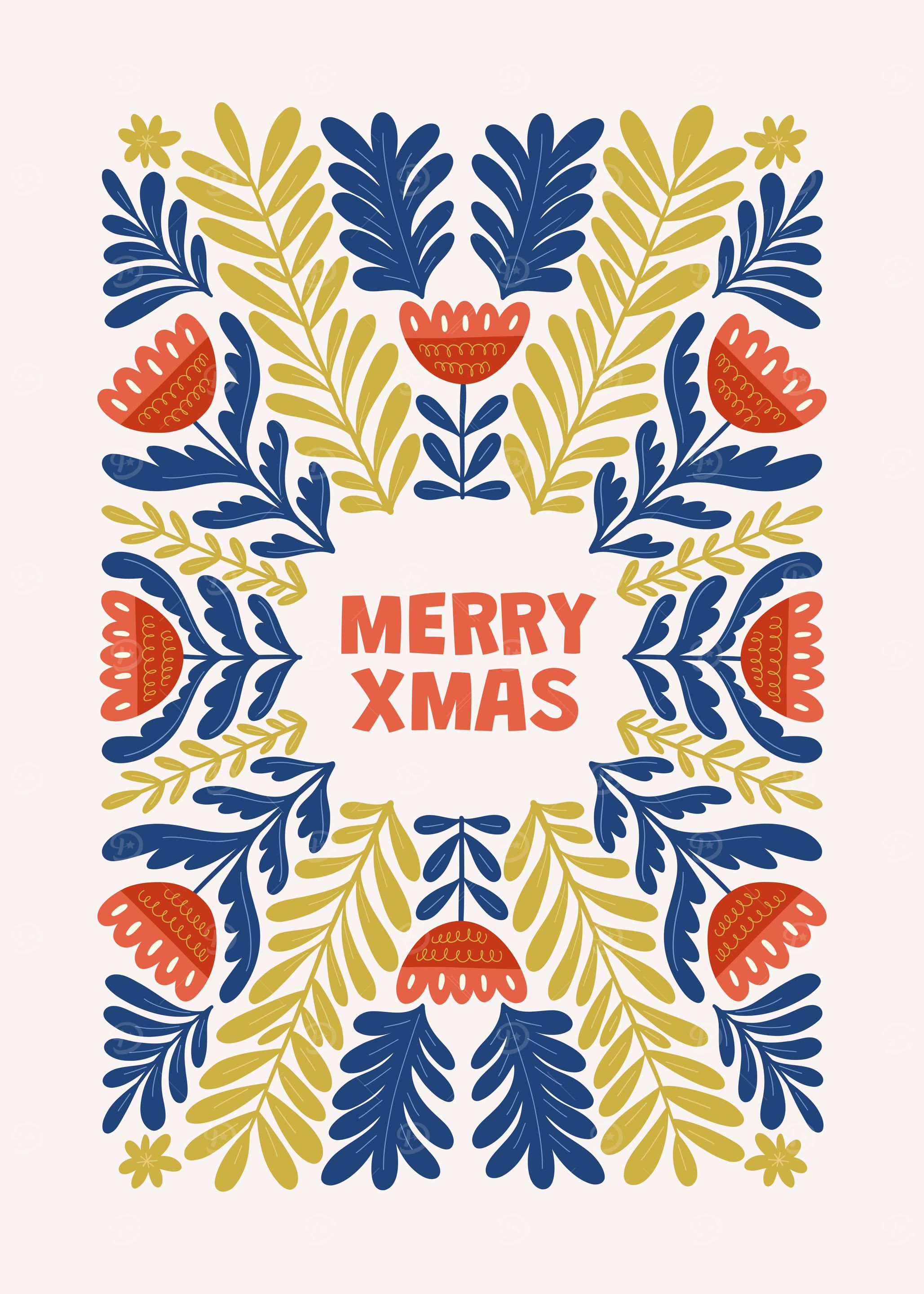 Merry Xmas Floral Illustration