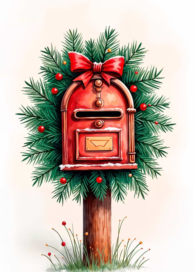 Festive Christmas Mailbox with Evergreen Wreath