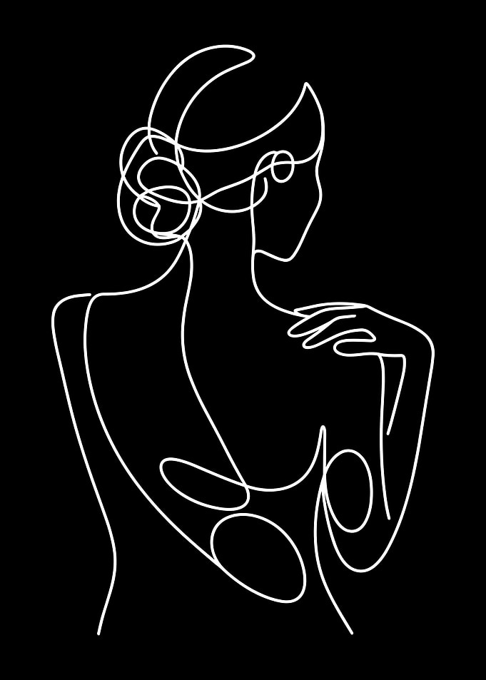 Elegant Woman Line Art on Black
