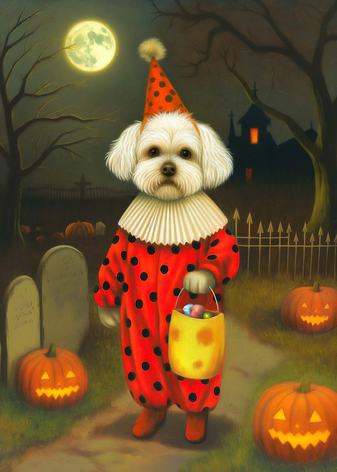 Dog in Clown Costume for Halloween