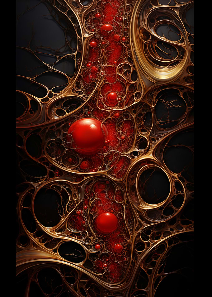 Synaptic Ruby – Dark Abstract Bio-Organic Wall Art
