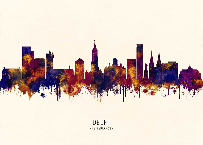 Delft, Netherlands Skyline Watercolor