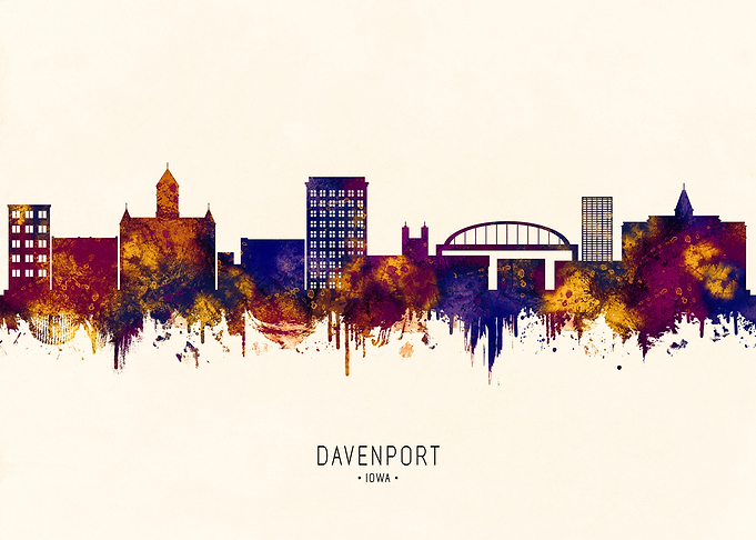 Davenport Iowa Skyline Watercolor