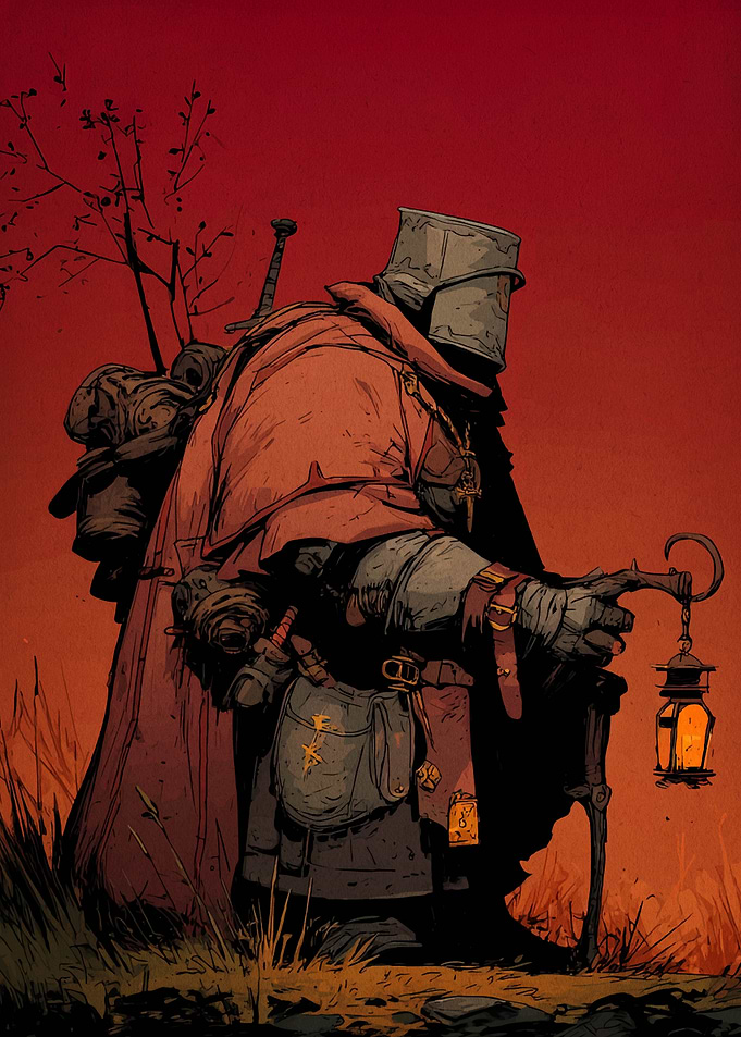 Medieval Knight with Lantern Illustration