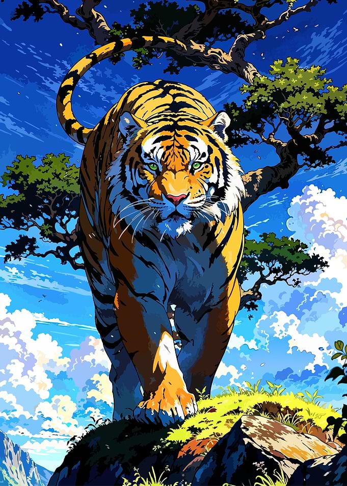 Majestic Tiger in a Vibrant Landscape