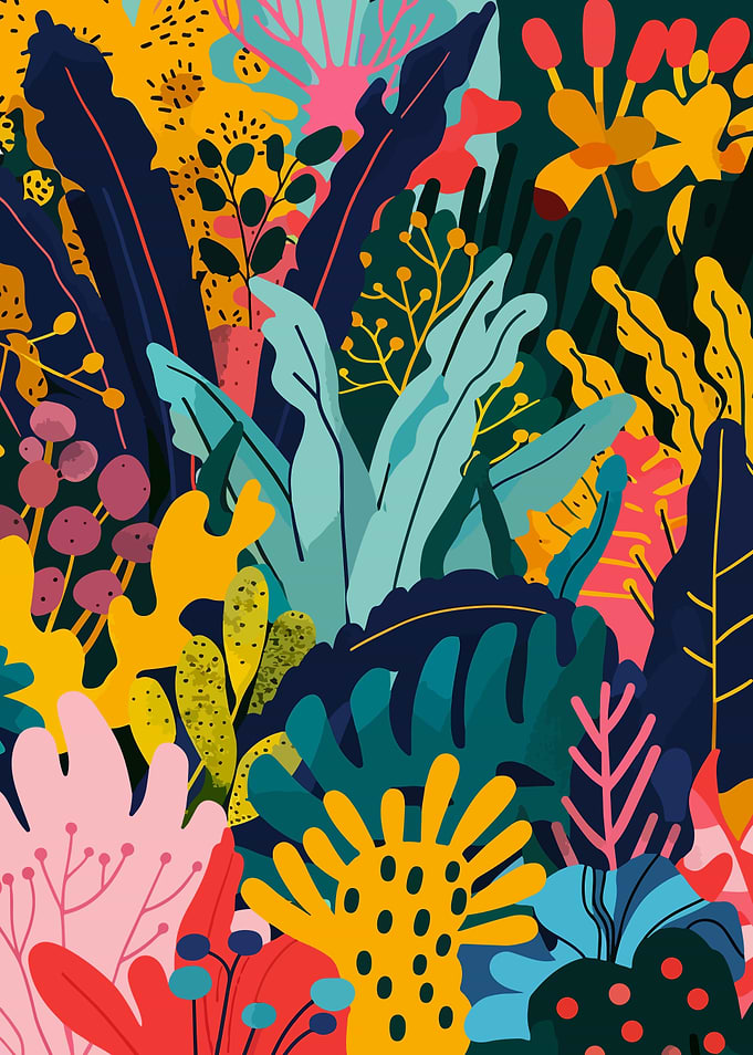 Colorful Minimalist Tropical Foliage Illustration Boho