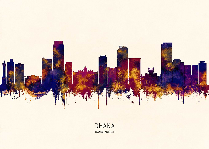 Dhaka Bangladesh Skyline Watercolor Silhouette