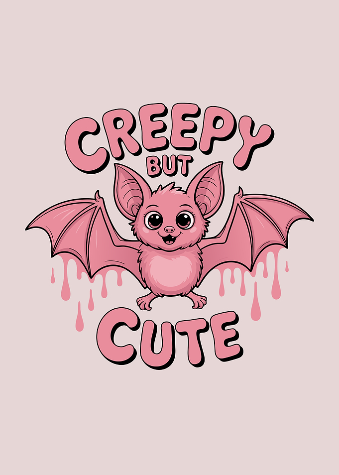 Creepy But Cute Pink Bat Cartoon