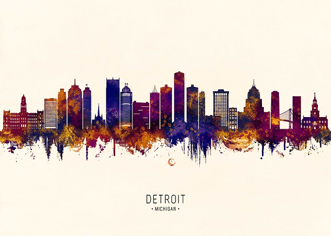 Detroit Michigan Skyline Watercolor