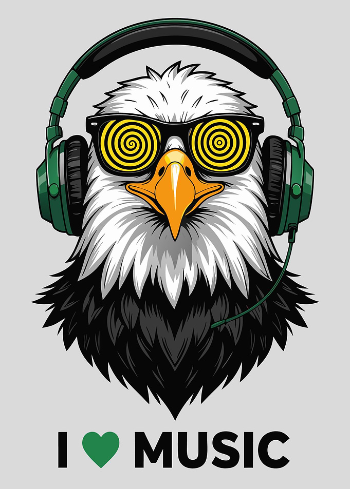 Eagle with Headphones and Sunglasses