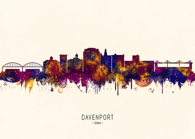 Davenport Iowa Skyline Watercolor Art