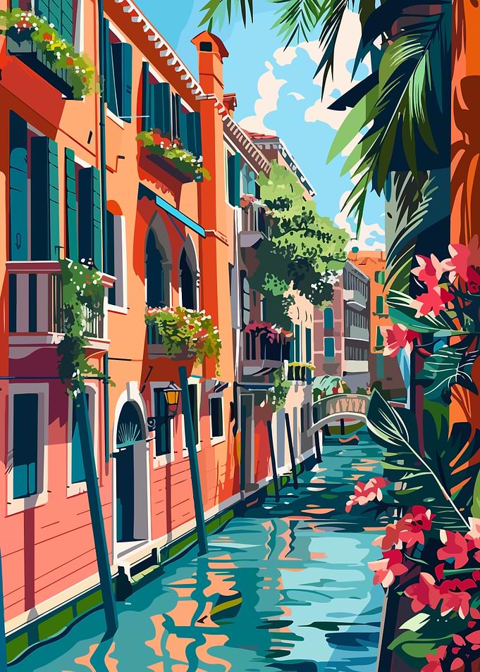 Sunny Summer in Venice Minimalist Art Illustration