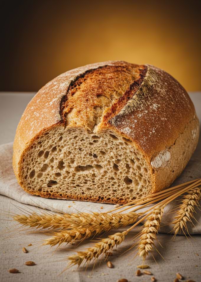 Freshly Baked Bread with Wheat Stalks