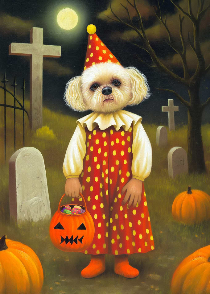 Dog in Halloween Costume at Cemetery