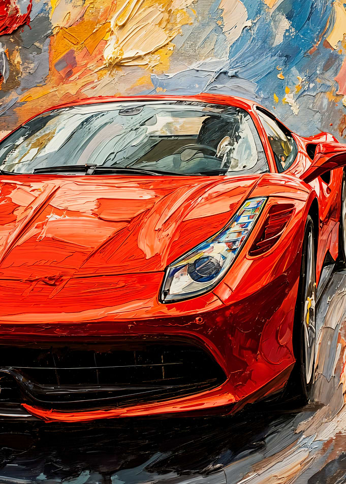 Red Sports Car Oil Painting
