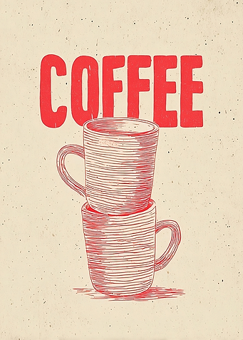 Coffee Cups Stacked Red Line Art