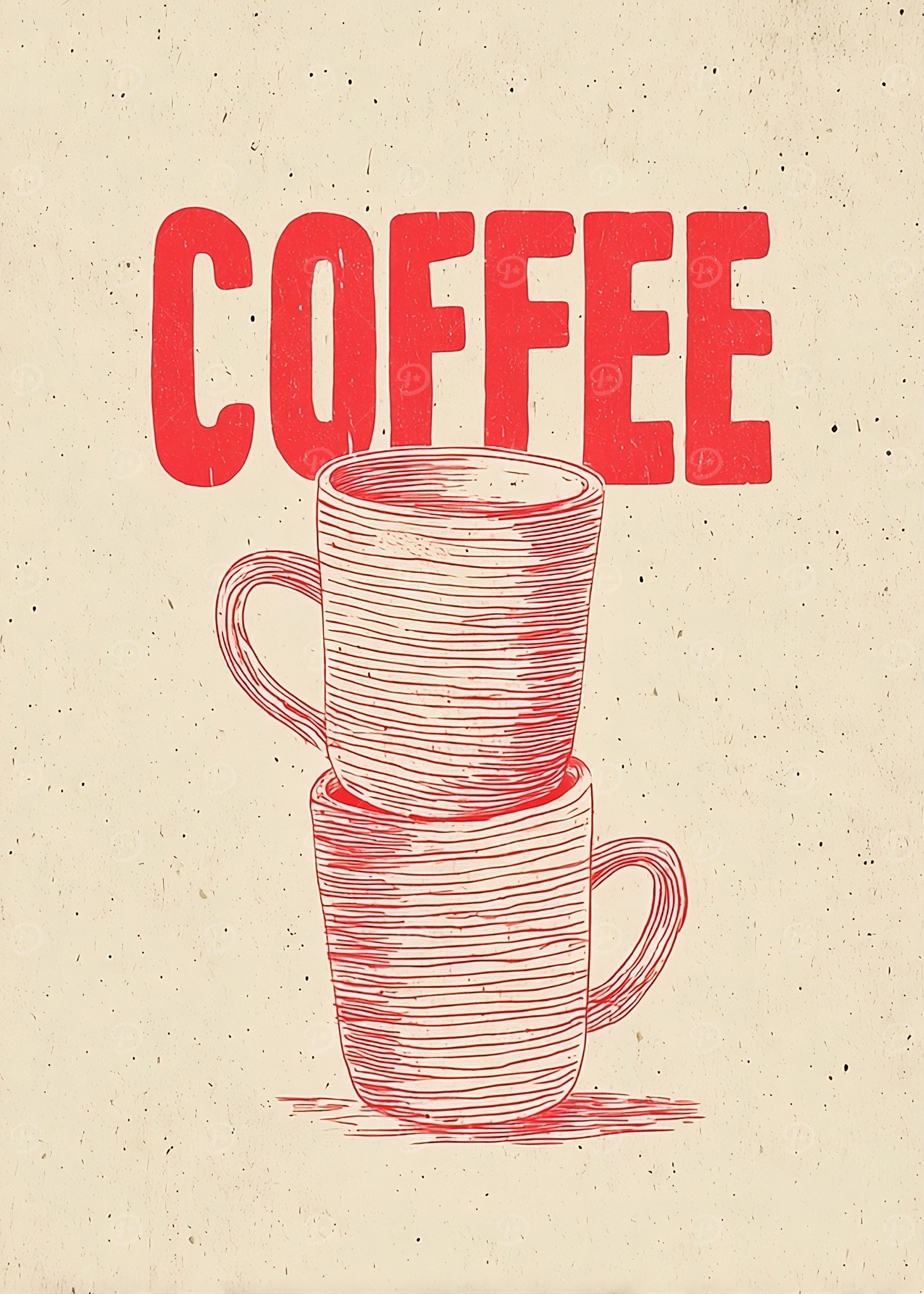 Coffee Cups Stacked Red Line Art