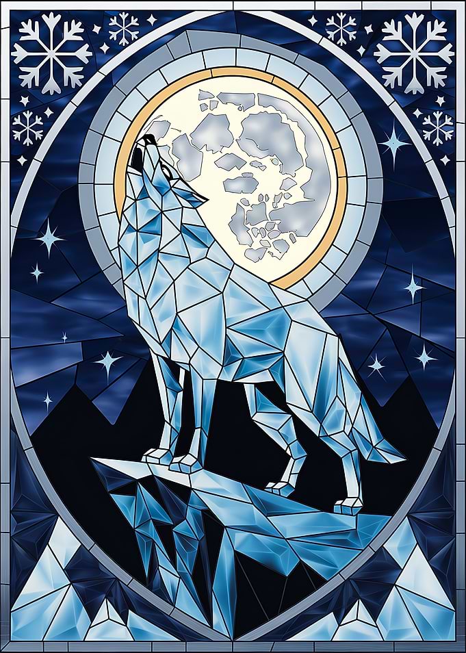 Geometric Wolf Howling at the Moon
