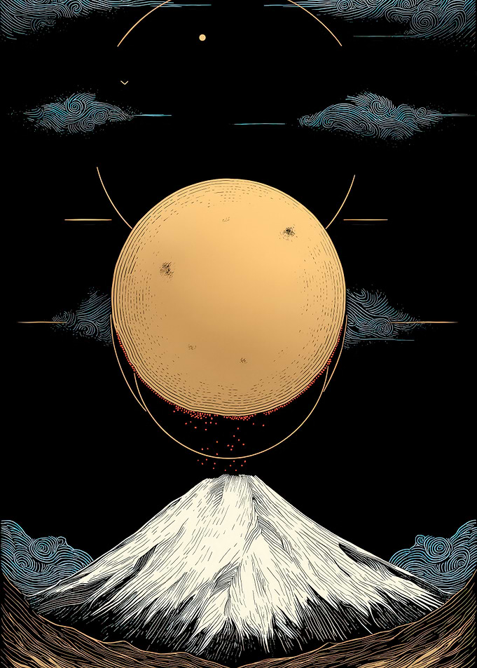 Mount Fuji and Sun Digital Art