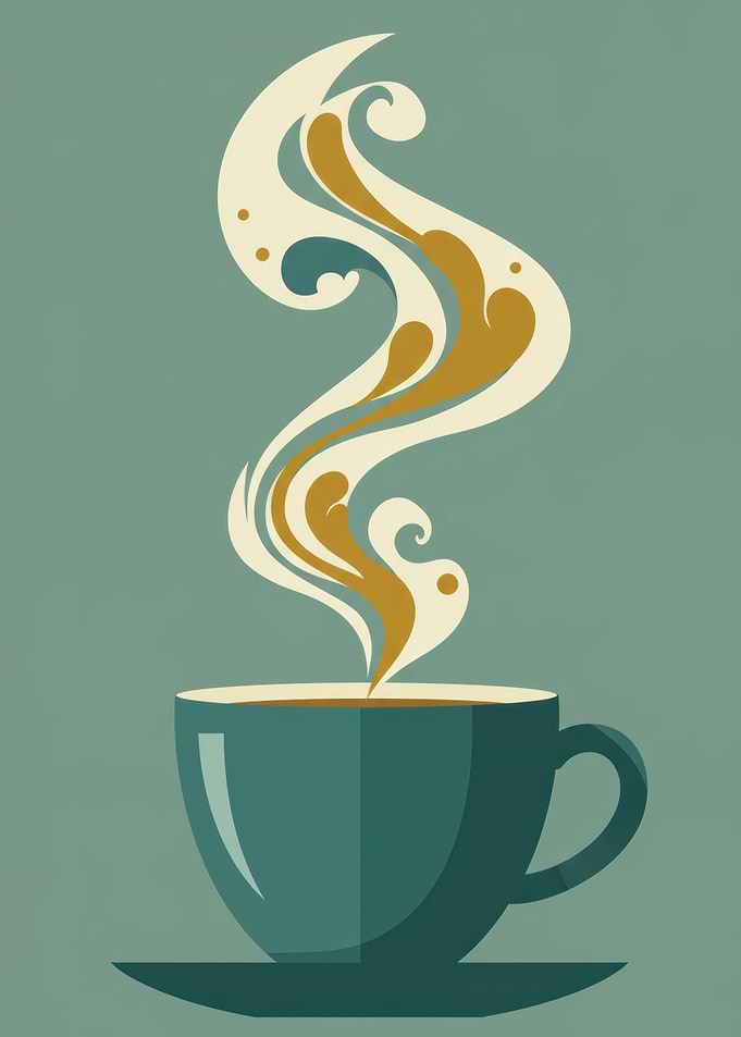 Stylized Coffee Cup with Swirling Steam