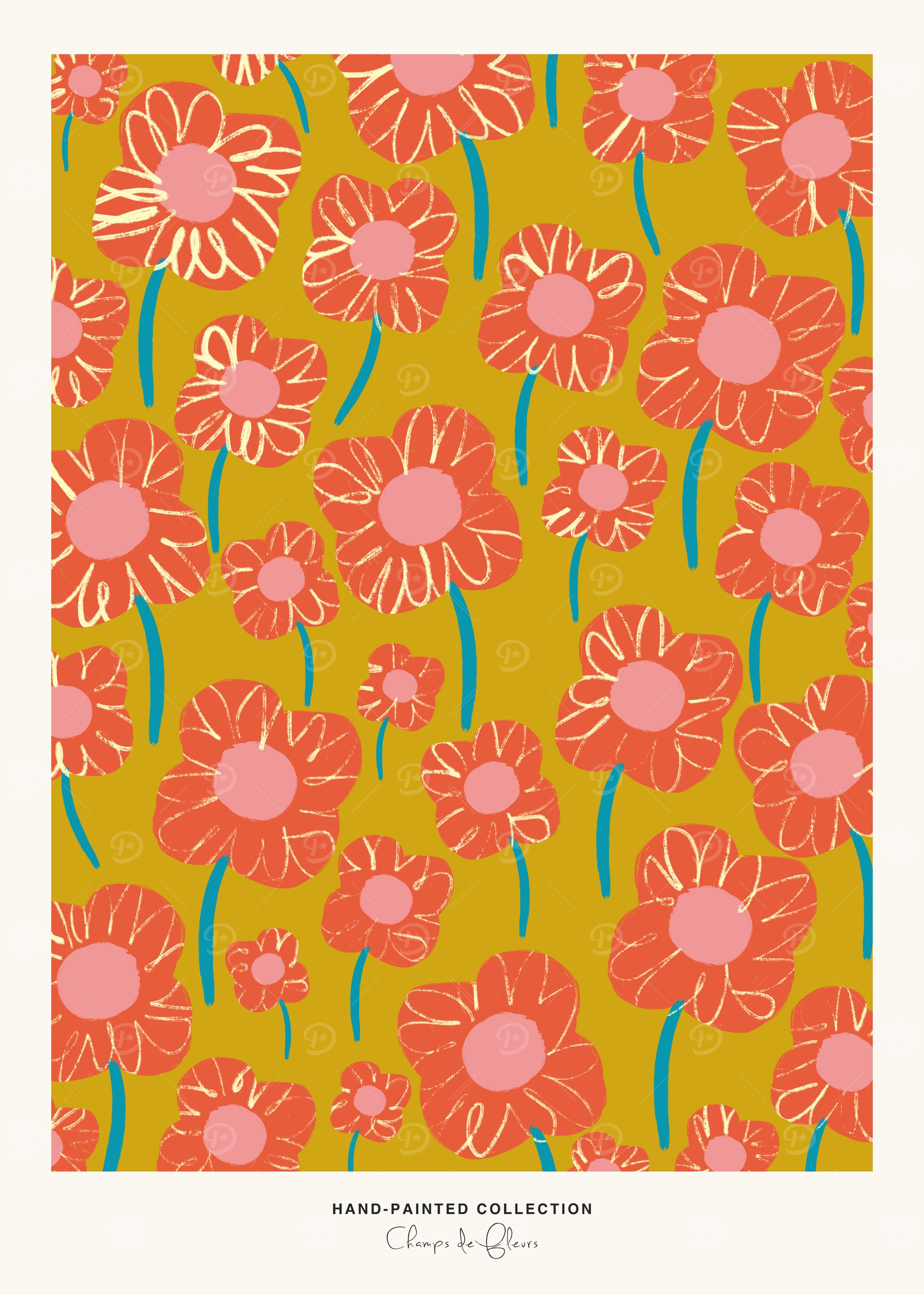 Floral Pattern with Orange Flowers