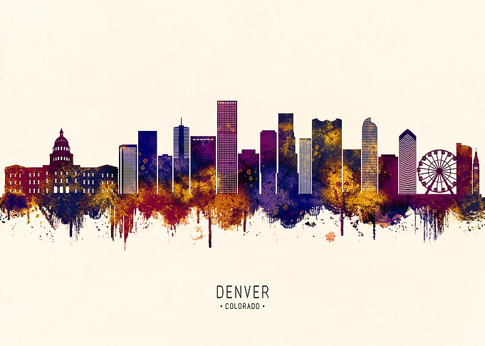 Denver Colorado Skyline Watercolor Art