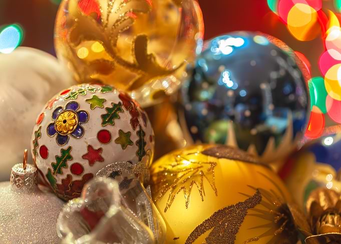 Festive Christmas Ornaments Close-Up