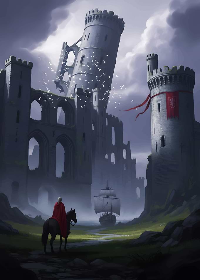 Castle Ruins with Rider and Ship