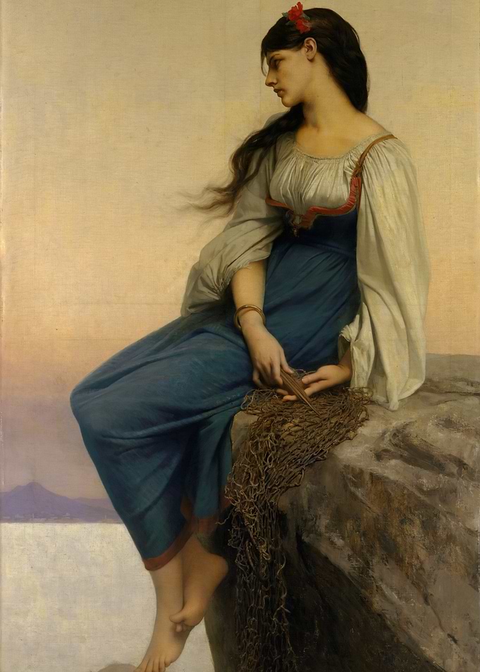 Young Woman with Fishing Net Painting