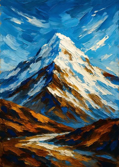 Mountain Peak Painting — landscape photograph on metal