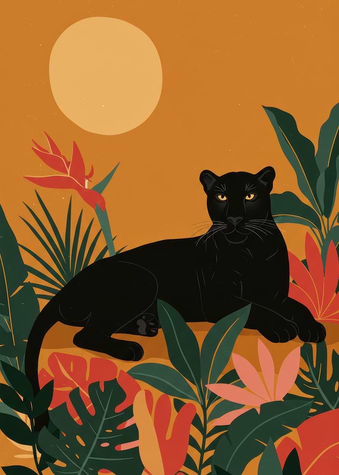 Black Panther in Tropical Foliage