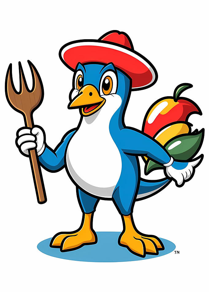 Cartoon Bird with Fork and Sombrero