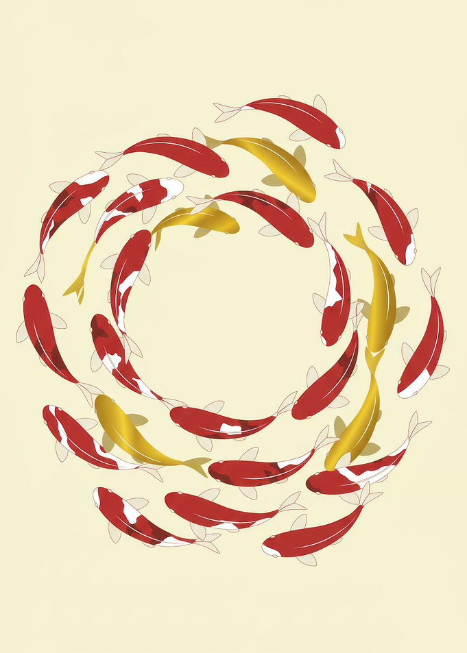 Minimalist Koi Fish Circle Animals Art