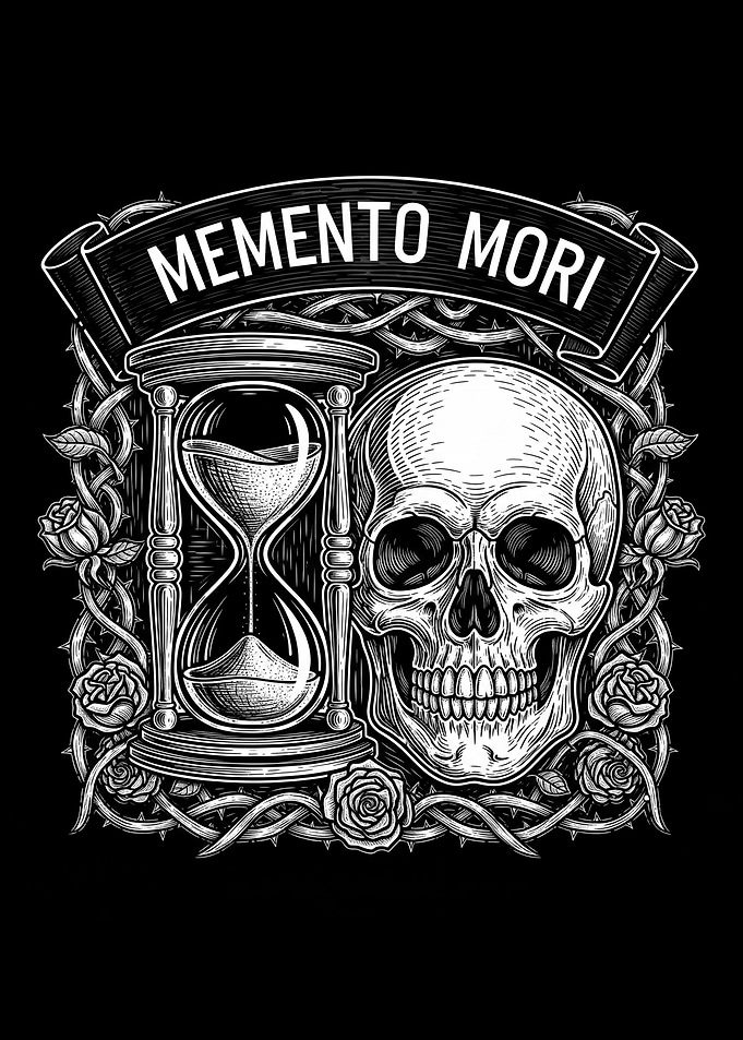 Memento Mori Skull and Hourglass
