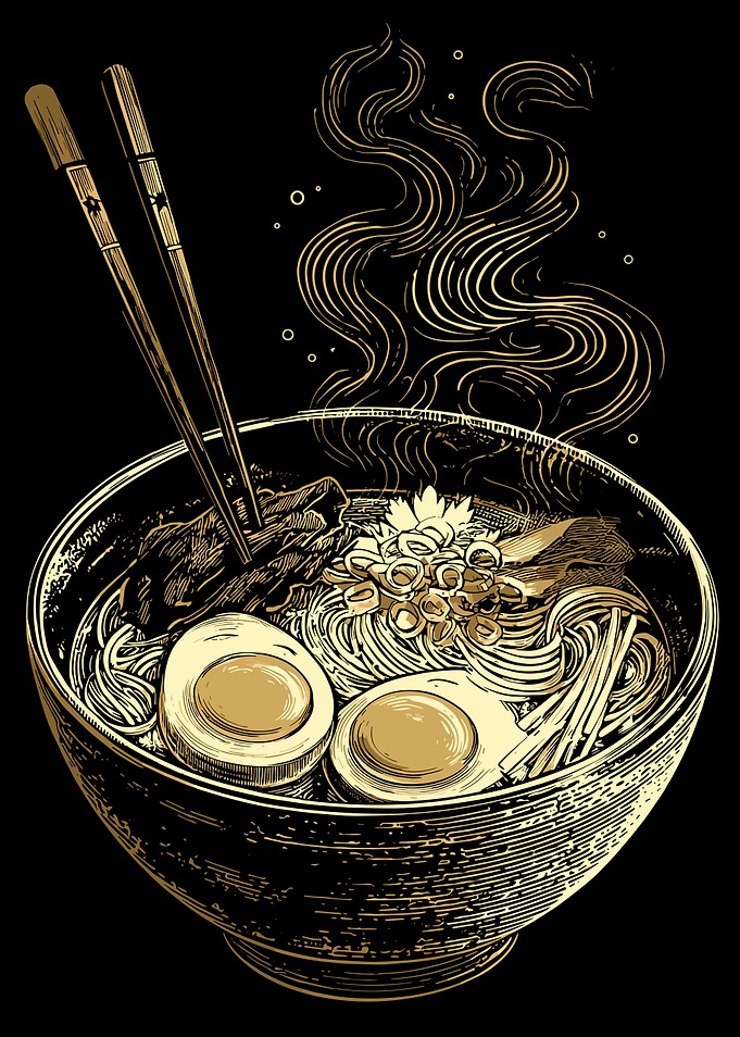 Ramen Bowl Illustration with Chopsticks