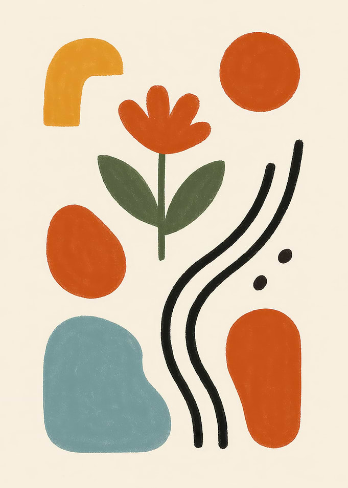 Abstract Floral Composition with Geometric Shapes