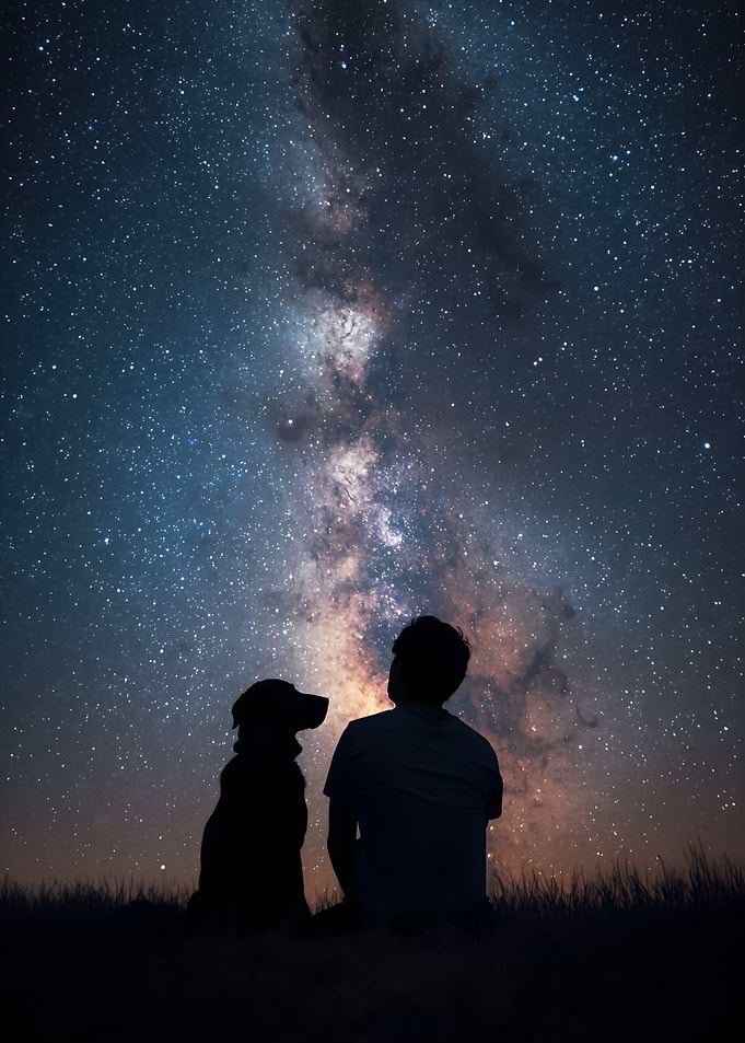 Man and Dog Under Milky Way