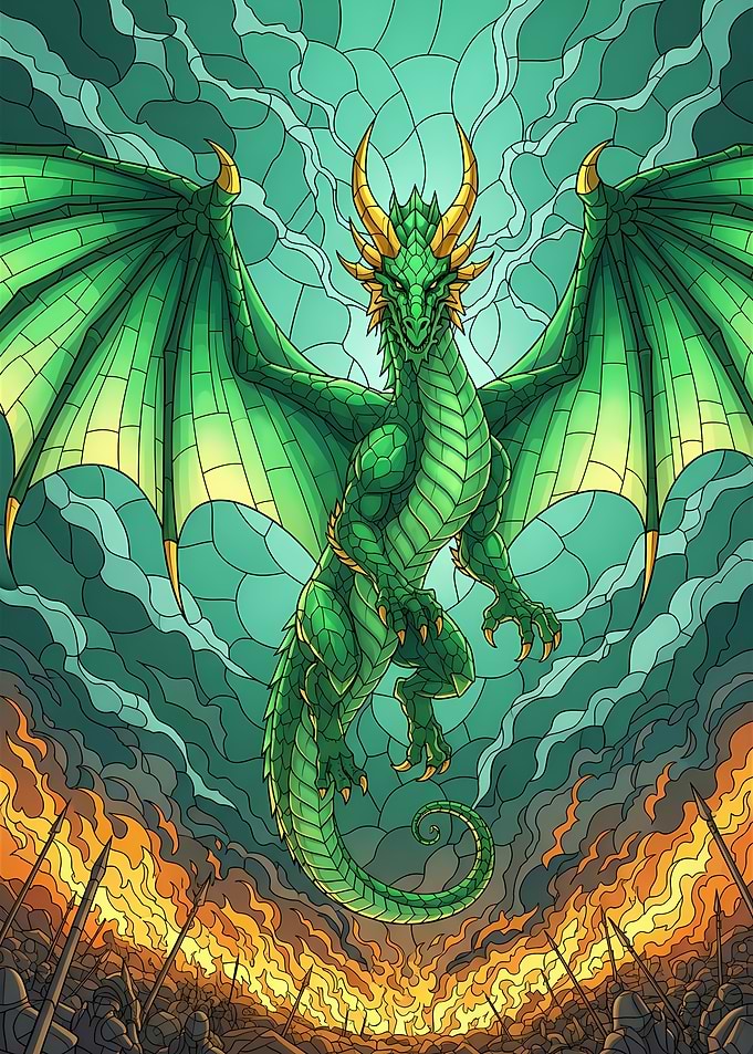 Green Dragon Over Battlefield